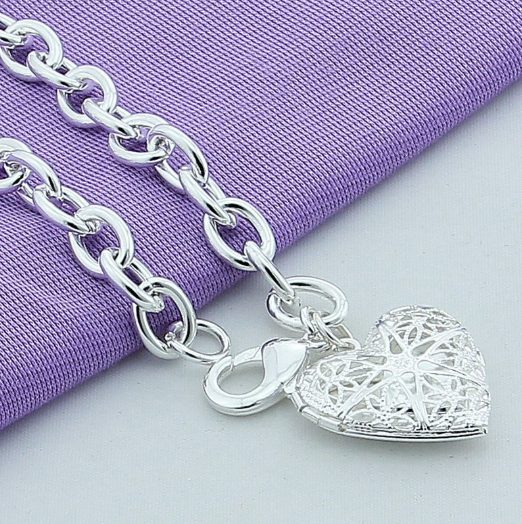 Women's Love Heart Charm Bracelet Silver Plated Jewellery