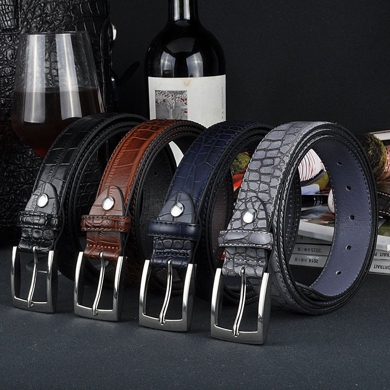 Men's PU Leather Belt Snakeskin Pin Buckle Casual Fashion Accessories