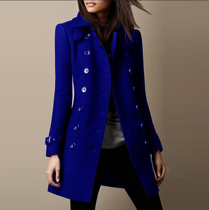 Women's Coat Double Breasted Long Sleeved Button Front Collar Jacket