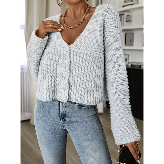 Women's Solid Colour Knitted Cardigan Sweater Long Sleeve Button Front Loose Top