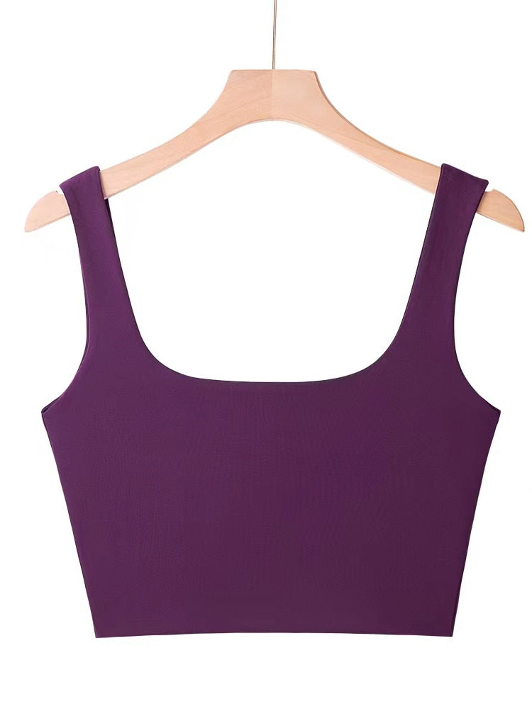 Women's Solid Colour Sleeveless Scoop Neck Crop Vest Tops