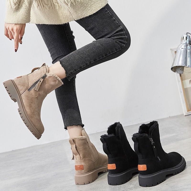 Women's Snow Ankle Boots Faux Suede Fur Lined Zip Side Winter Warm Casual Footwear