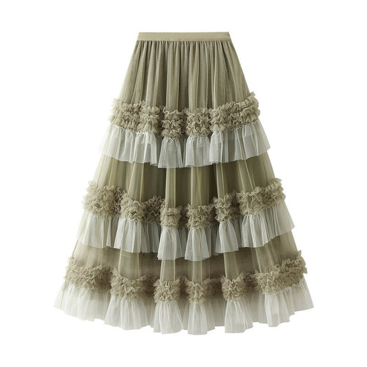 Women's Bohemian Mesh Gauze Swing Skirt Layered Fluffy Twirl Vintage Style Fashion