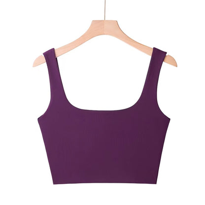 Women's Solid Colour Sleeveless Scoop Neck Crop Vest Tops