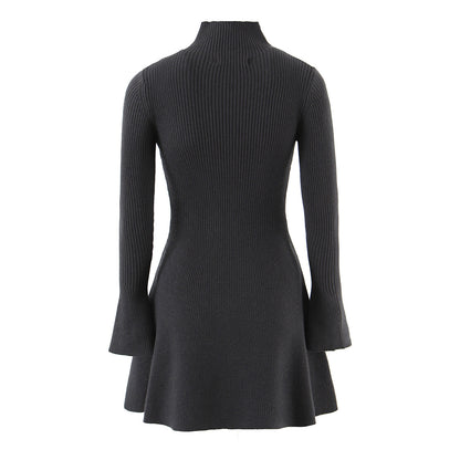 Women's Ribbed Knit High Neck Long Sleeve Dress
