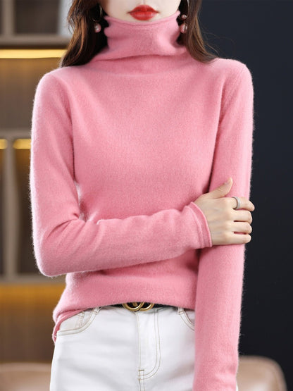 Women's Solid Colour Wool Sweater High Lapel Neck Long Sleeve Warm Cosy Jumper Top