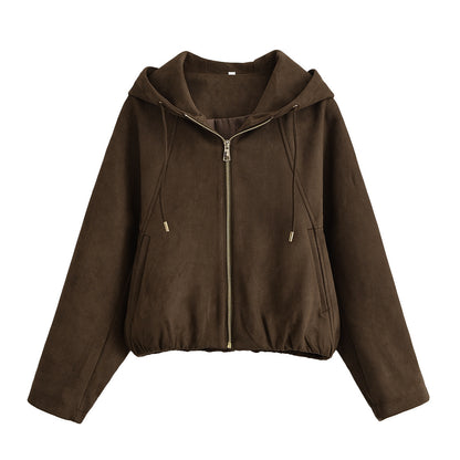 Women's Faux Suede Hooded Jacket