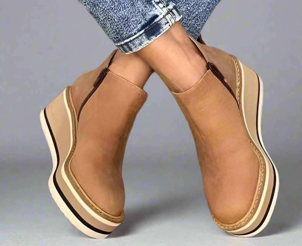 Women's Faux Leather Platform Wedge Ankle Boots