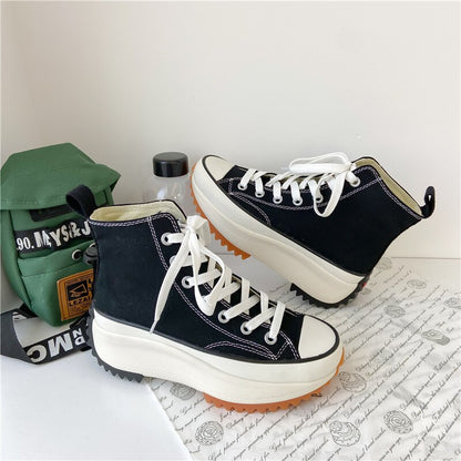 Women's Canvas Flat Platform Trainers High Top Sneaker Lace-up Boots Footwear Fashion