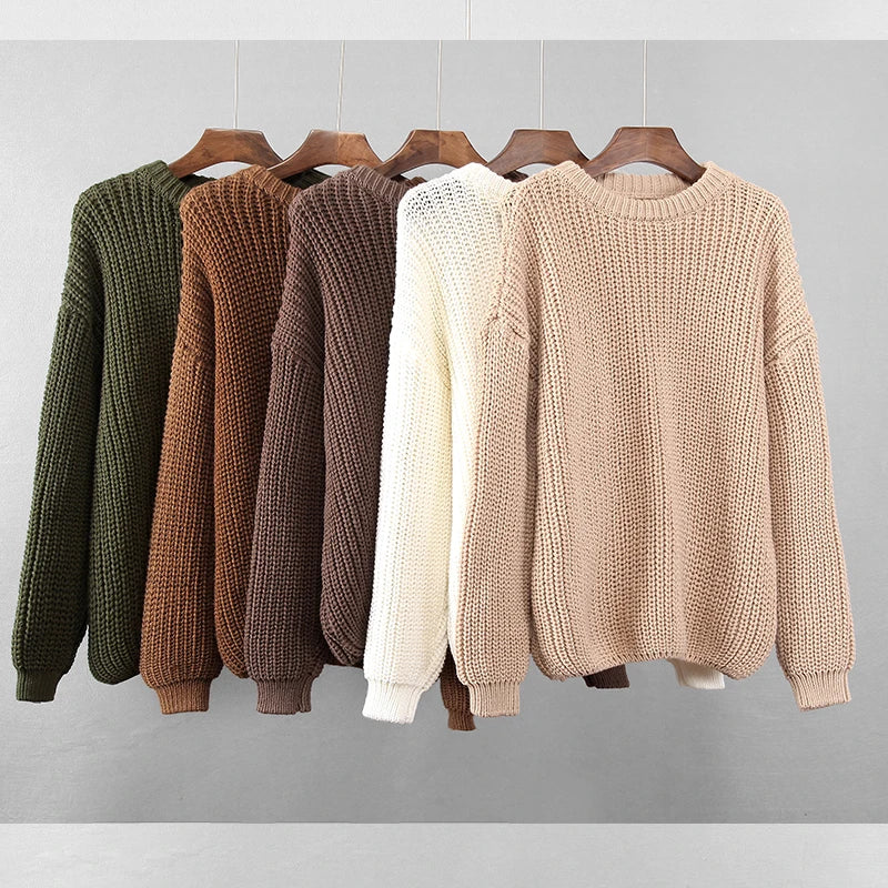 Women's Knitted Oversized Jumper Drop Shoulder Warm Sweater