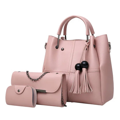 Women's Tassel Bags Shoulder Crossbody Handbag 3 Piece Set