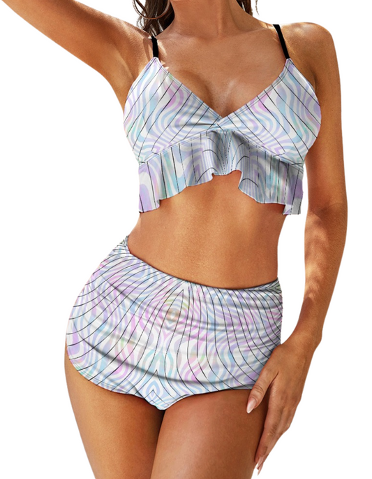 TABOO TIDE Women's Rainbow Stripe Print Two Piece Bikini