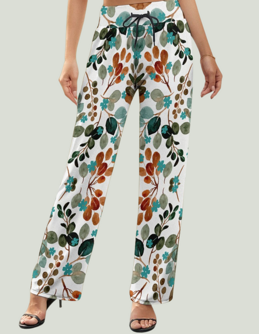 Women's Rustic Floral Print Wide Leg High Waist Trousers