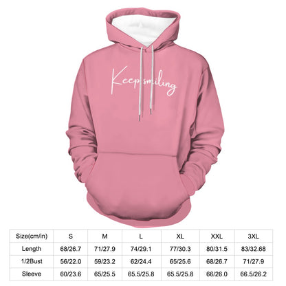 Plus Size Unisex Front and Back Letter Print Keep Smiling Sweatshirt Long Sleeve Drawstring Pocket Hoodie Top