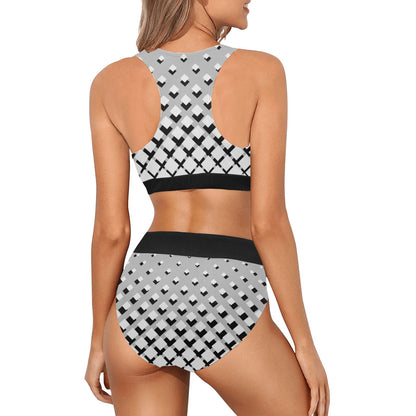 TABOO TIDE Women's Diamond Geo Print Crop Top and High Waisted Bottoms Bikini Set