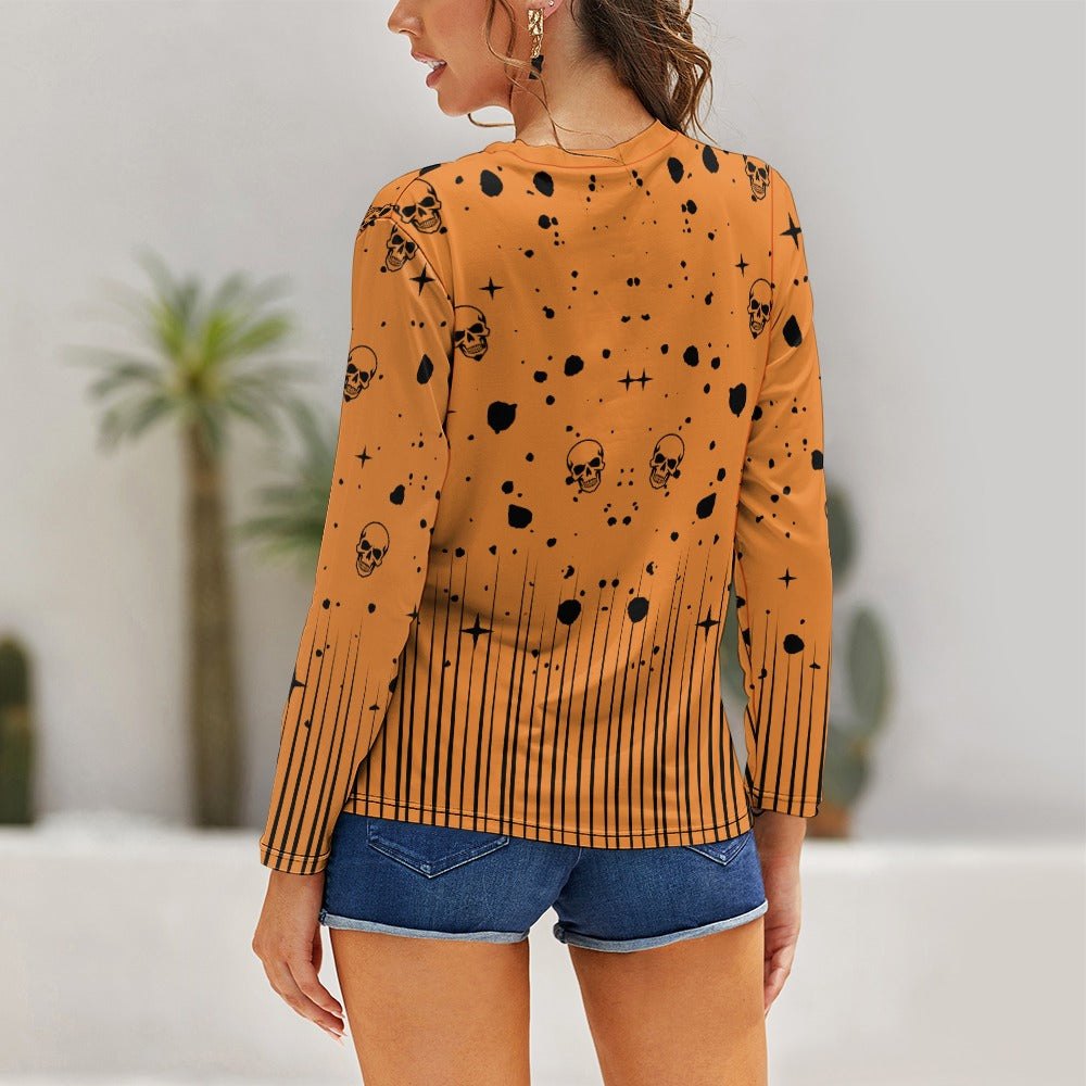 Women's Skull And Spot Print Long Sleeve Round Neck Casual Fashion Blouse Top Shirt T-shirt