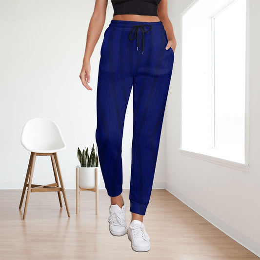 Women's Stripe Ombre Full Print Sweatpants Elastic Drawstring Waistband Pockets Cuff Hem Bottoms Trousers Navy Blue