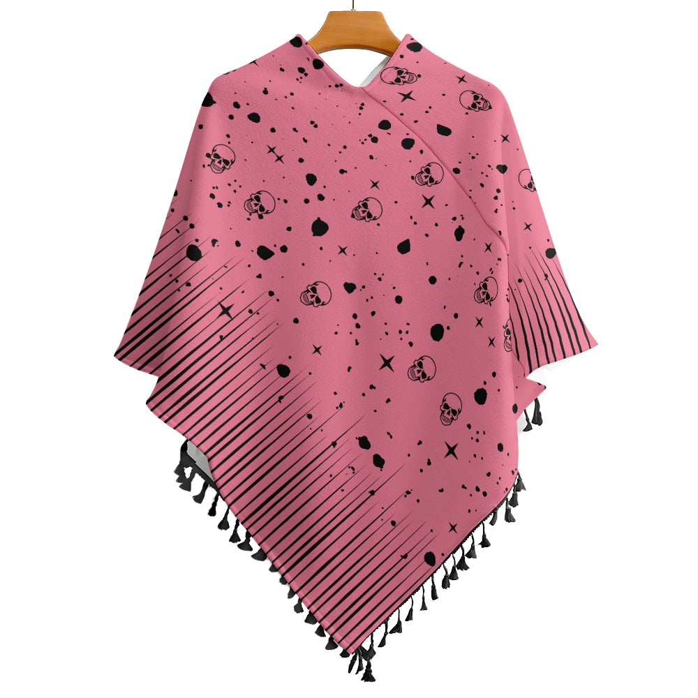 Women's Skull Print Cape With Fringed Edge One Size Pullover Outwear Fashion Halloween Season Must Have!