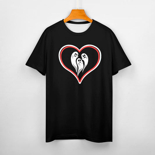 Women's Ghost Love Heart Halloween Print T-shirt Cotton Round Neck Short Sleeve Casual Fashion Tee