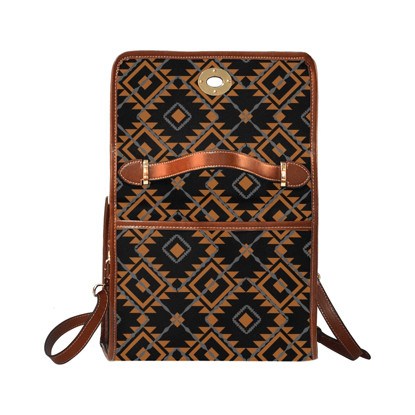 Women's Brown Geometric Print Canvas Handbag With Shoulder Strap