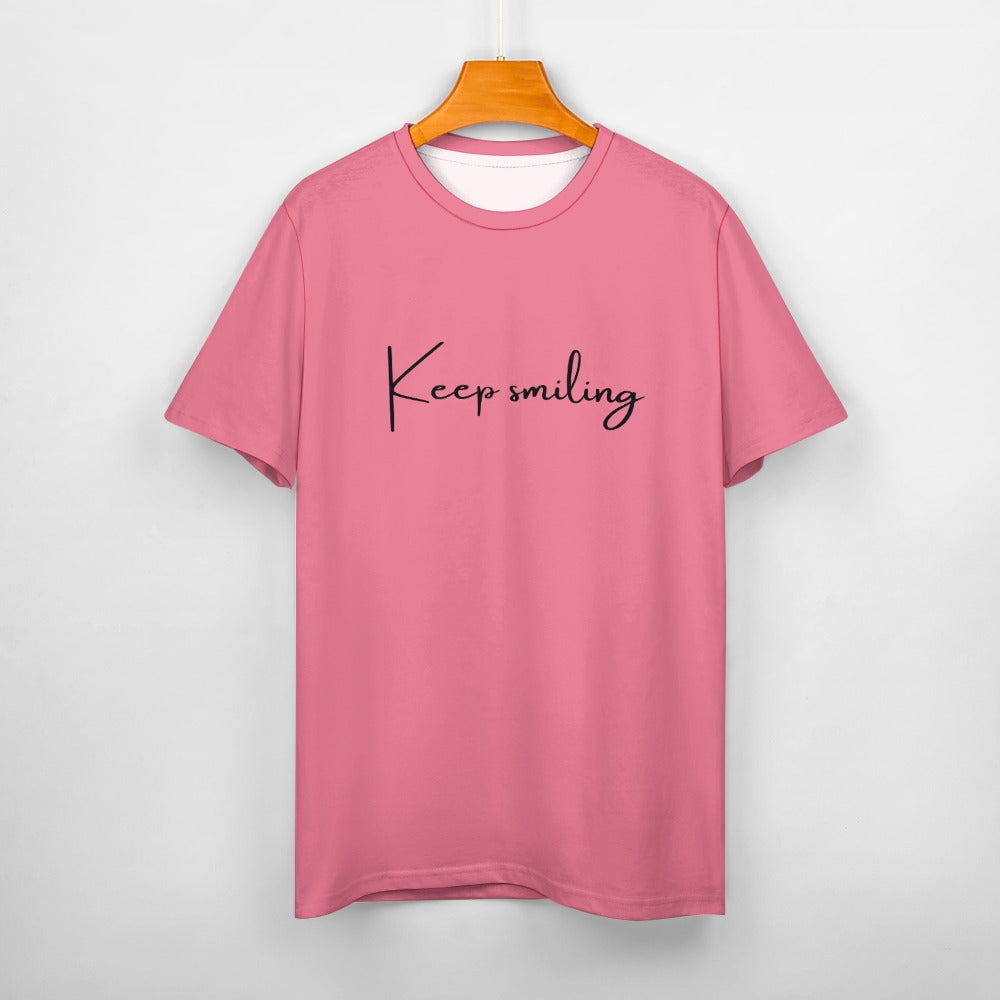 Women's Keep Smiling Letter Print Cotton Short Sleeve T-Shirt