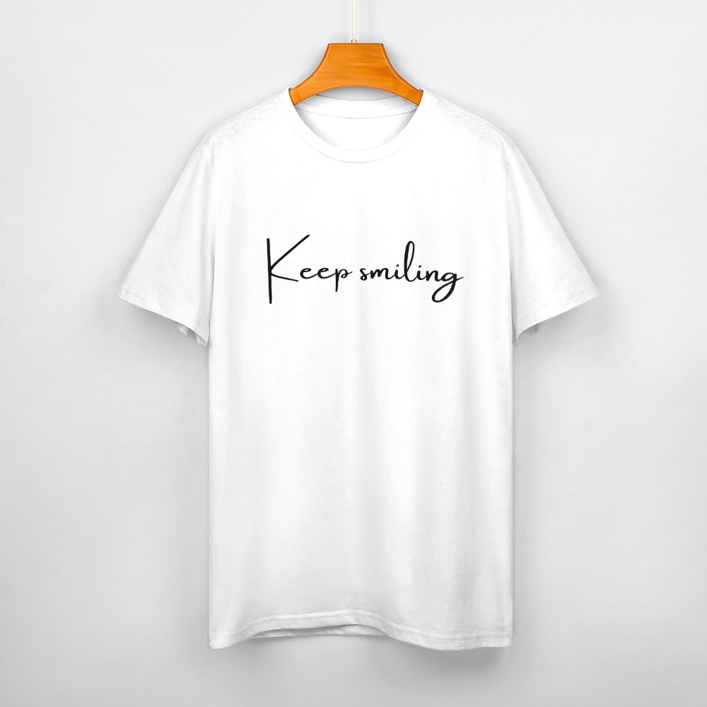 Women's Keep Smiling Letter Print Cotton Short Sleeve T-Shirt