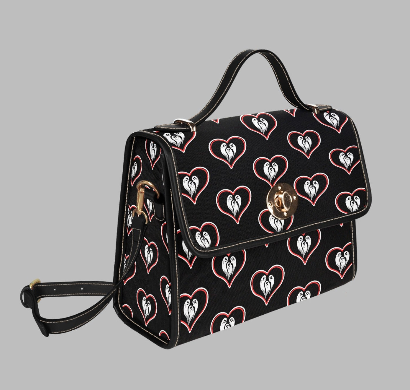 Women's Ghost Heart Print Handbag with Shoulder Strap