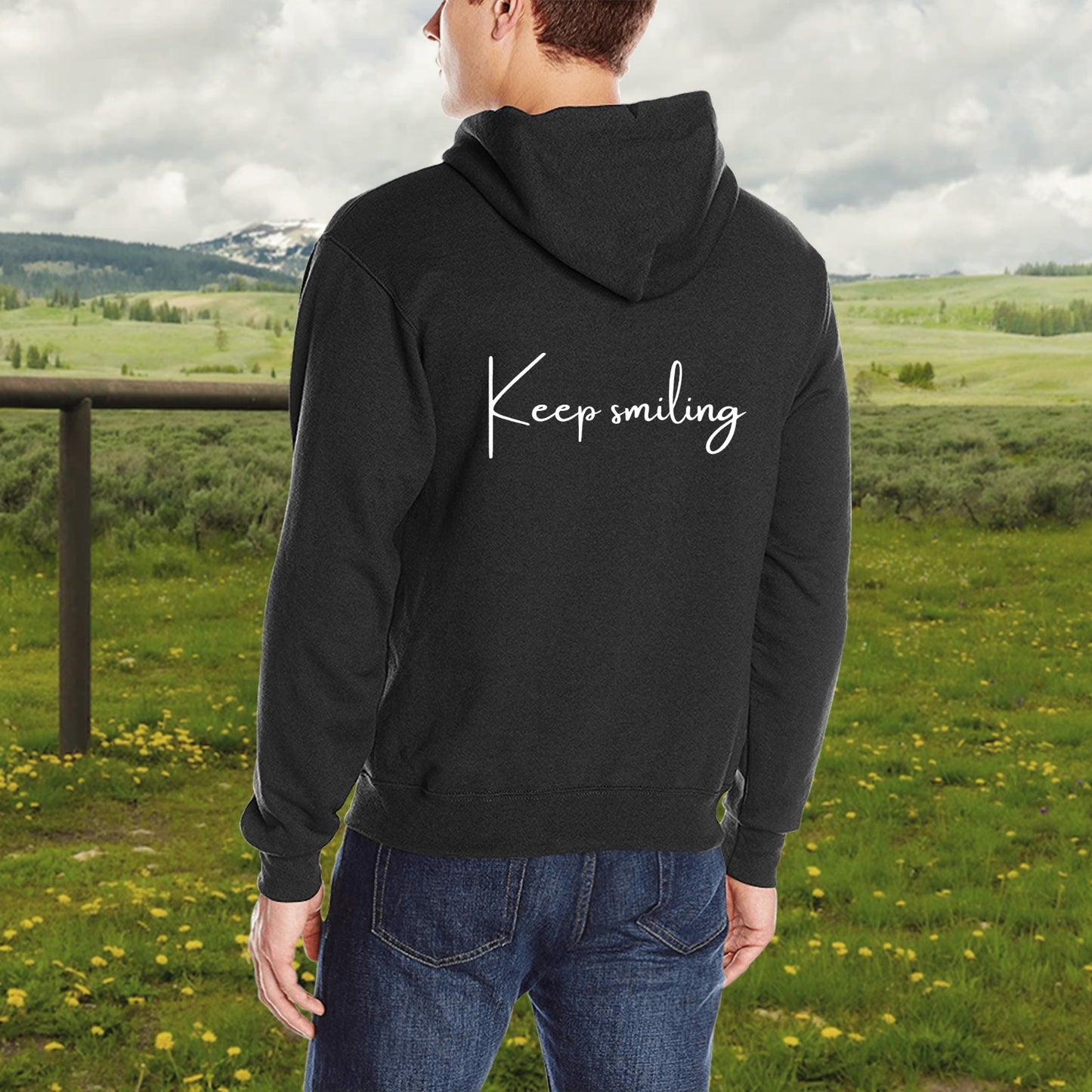 Men's Keep Smiling Front And Back Letter Graphic Print Hoodie Sweatshirt