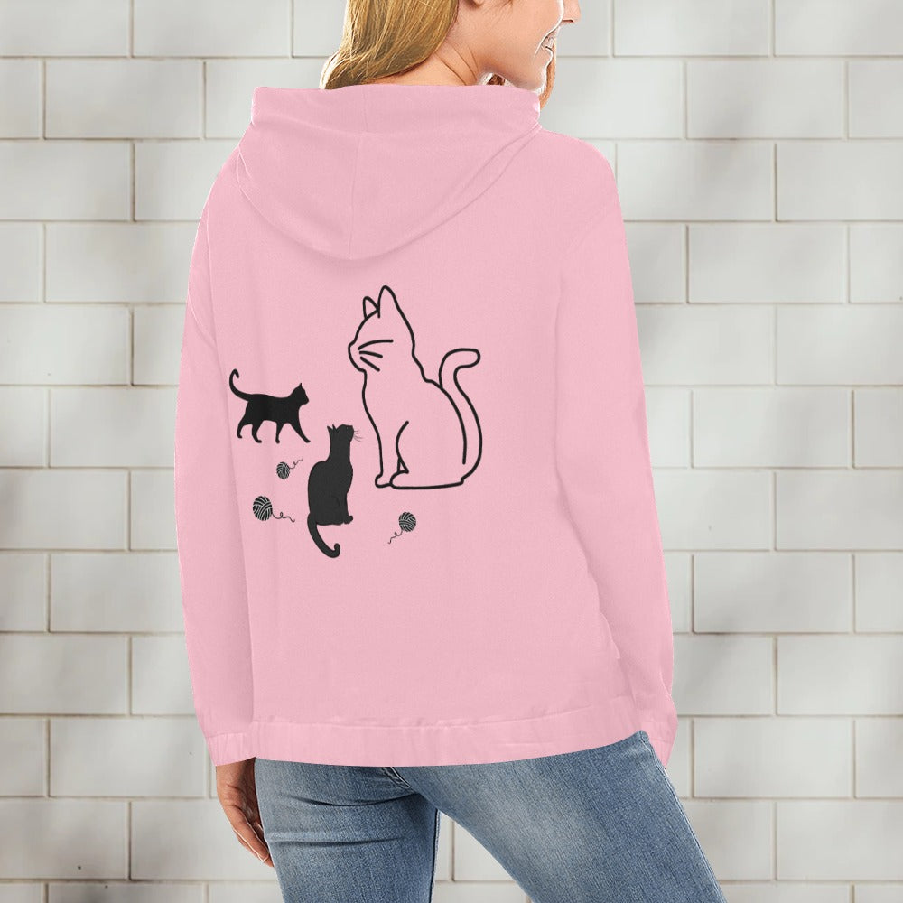 Unisex Cat Graphic Front and Back Print Cartoon Sweater Hoodie