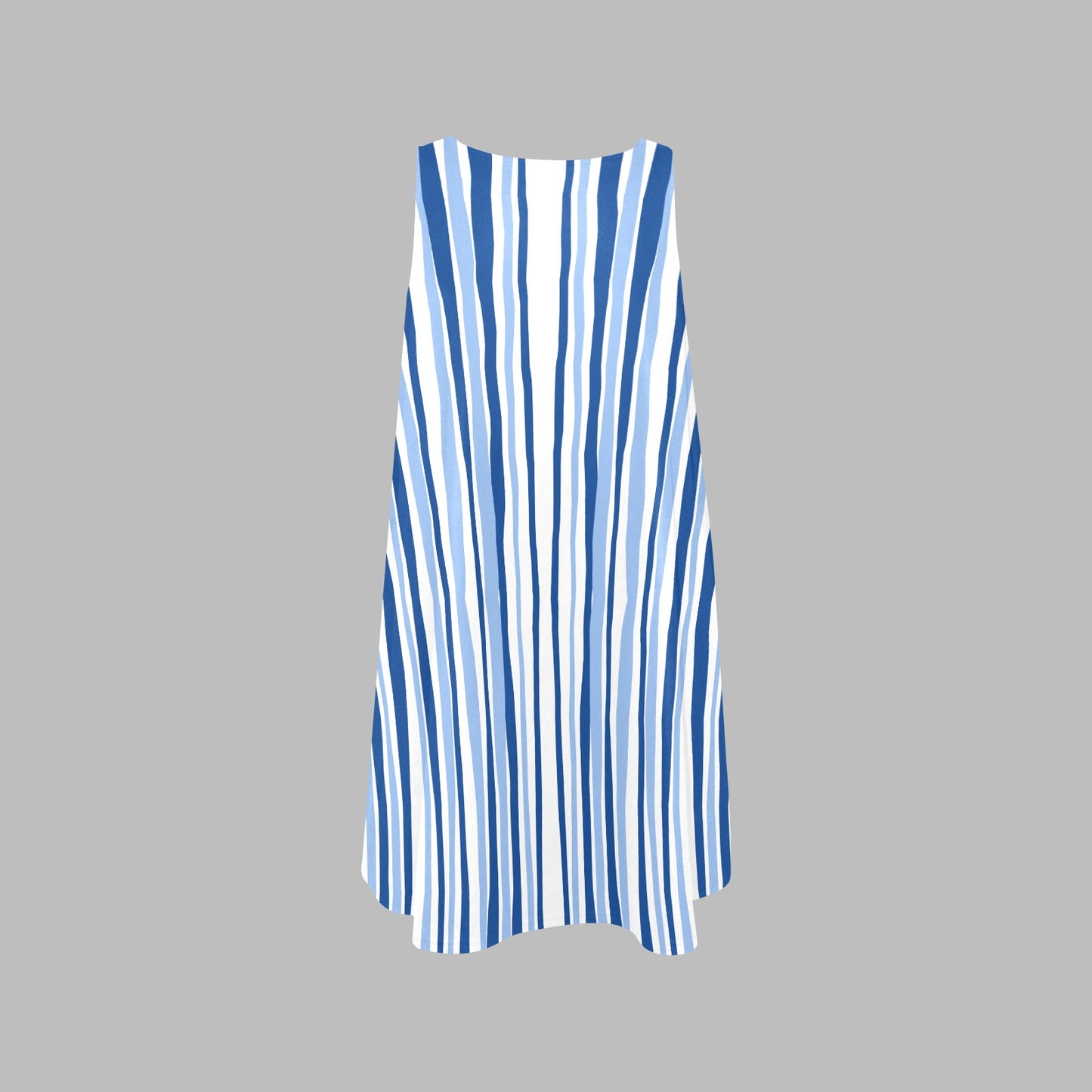 Women's Blue Stripe Sleeveless A-Line Dress with Pockets