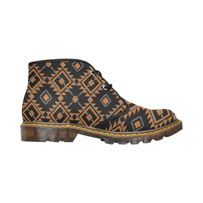 Women's Brown Geometric Canvas Chukka Ankle Boots