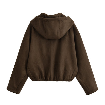 Women's Faux Suede Hooded Jacket