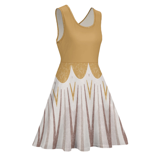 Women's Gold Bronze Stripe Print Round Scoop Neck Sleeveless Skater Dress