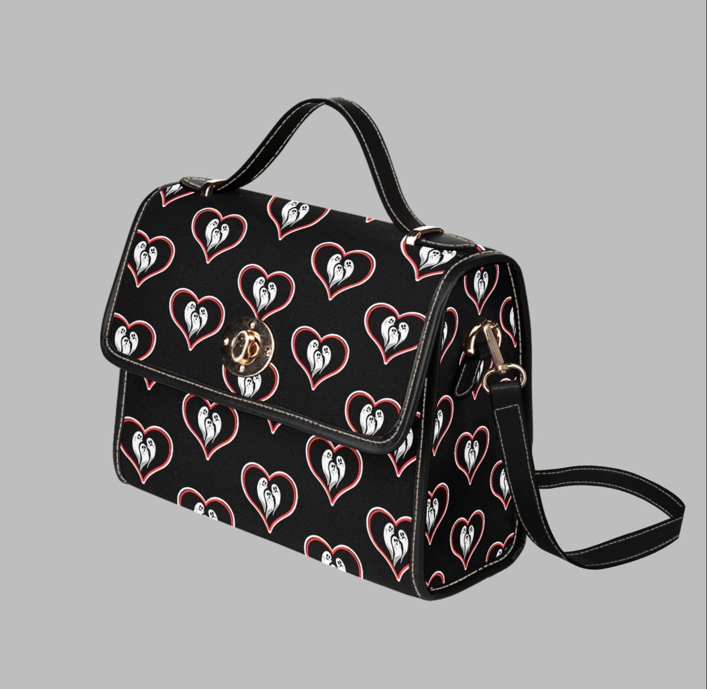 Women's Ghost Heart Print Handbag with Shoulder Strap