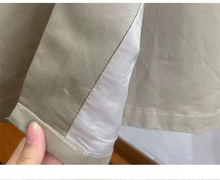 Women's Beige Trench Coat with Striped Cuff Detail
