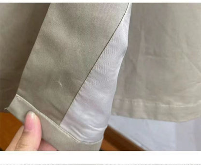 Women's Beige Trench Coat with Striped Cuff Detail