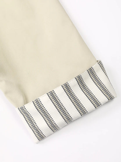 Women's Beige Trench Coat with Striped Cuff Detail
