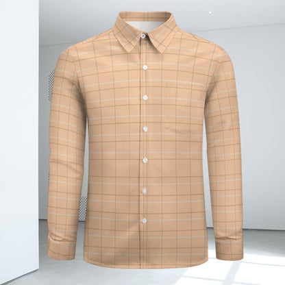 Men's Square Check Print Shirt Long Sleeves Button Front Collar One Pocket Shirt