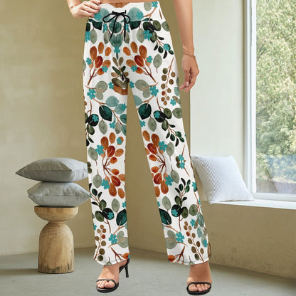 Women's Floral All Over Print Wide Leg Pants High Waist Trousers Drawstring Ladies Bottoms Casual Daily Wear