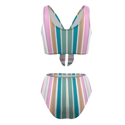 Women's Stripe Two Piece Tie Front Bikini