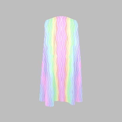 Women's Rainbow Stripe Sleeveless A-Line Dress with Pockets