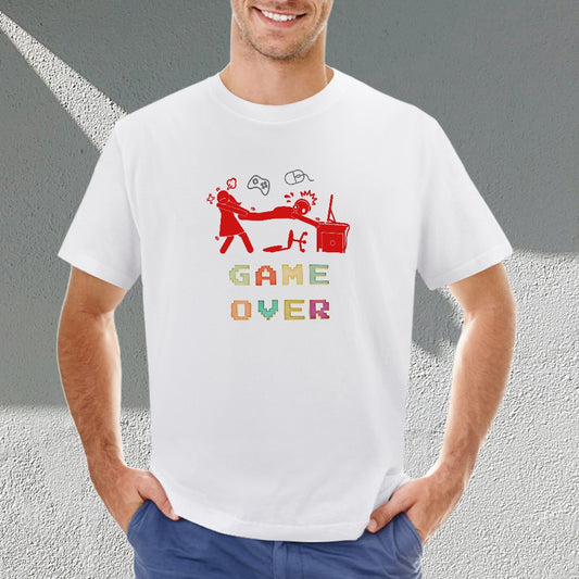 Men's Game Over Print Cotton Round Neck Short Sleeve T-shirt