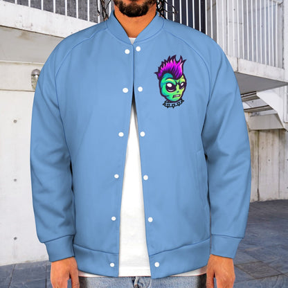 TABOO TIDE Men's Alien Punk Print Jersey Baseball Style Jacket Sweater Front and Back Design Cuff Hem Long Sleeve Button Front Side Pockets - All Sizes XXS to 6XL