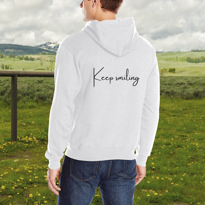 Men's Keep Smiling Front And Back Letter Graphic Print Hoodie Sweatshirt