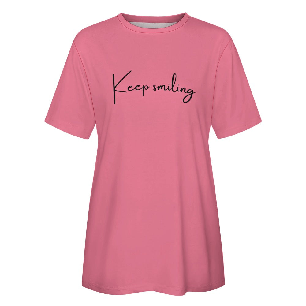 Women's Keep Smiling Letter Print Cotton Short Sleeve T-Shirt