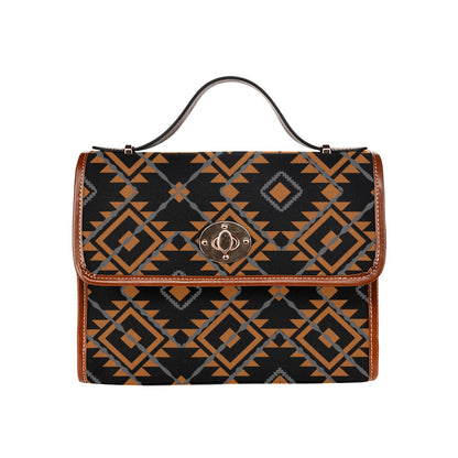 Women's Brown Geometric Print Canvas Handbag With Shoulder Strap