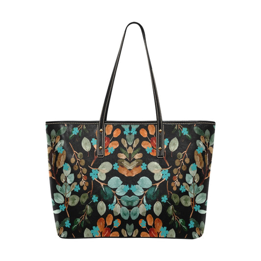 Women's Rustic Floral Print PU Leather Large Tote Bag