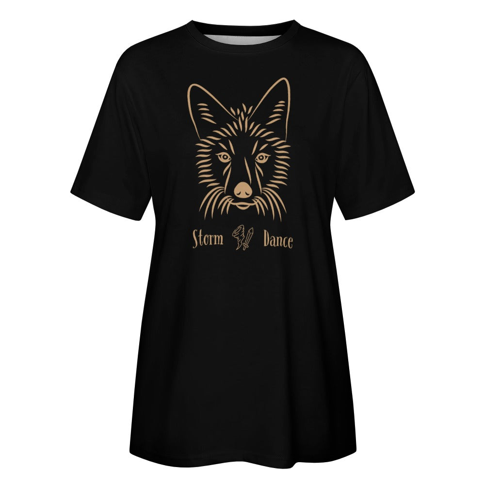 TABOO TIDE Women's Coyote Storm Dance Cotton T-Shirt Front and Back Graphic