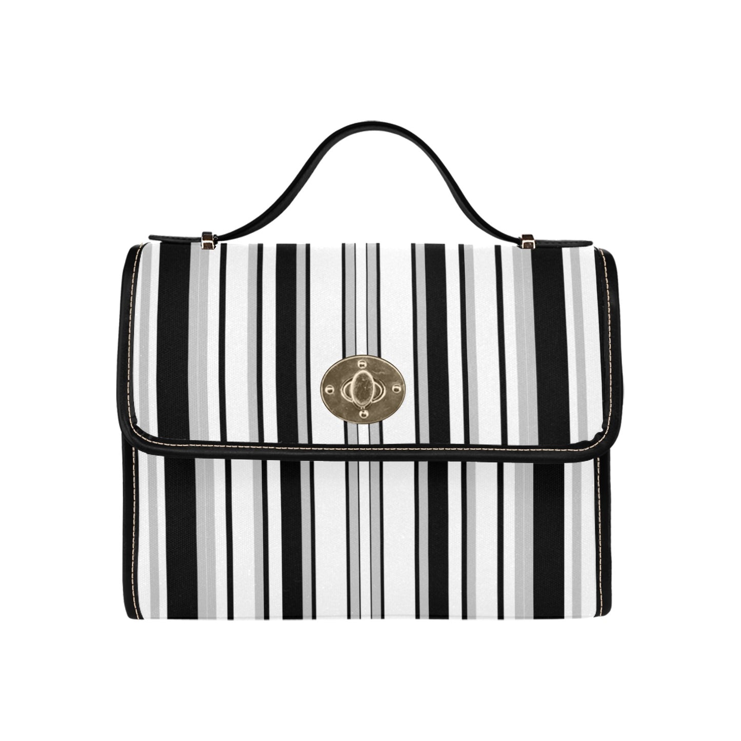 Women's Monochrome Stripe Print Handbag with Shoulder Strap