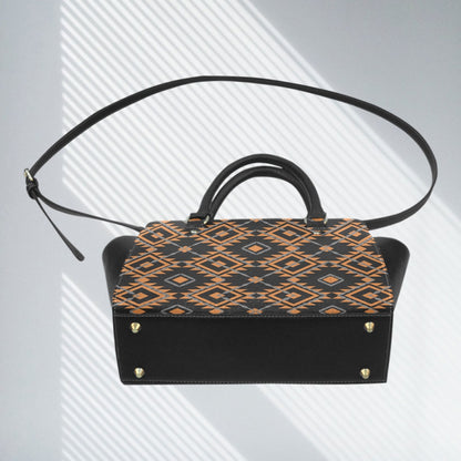 Taboo Tide Geometric Print All Over Design Classic Shoulder Handbag PU Leather Bag Black Brown